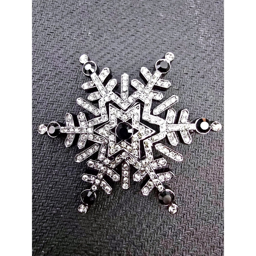 Swarovski Snowflake Brooch Pendant Black Clear Crystal Gunmetal 2 Inch